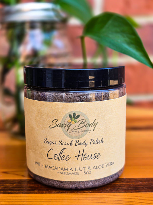 Coffee House Natural Sugar Scrub, Handmade Body Polish, Phthalate Free Body Scrub, Exfoliating Bath, Valentine's Day