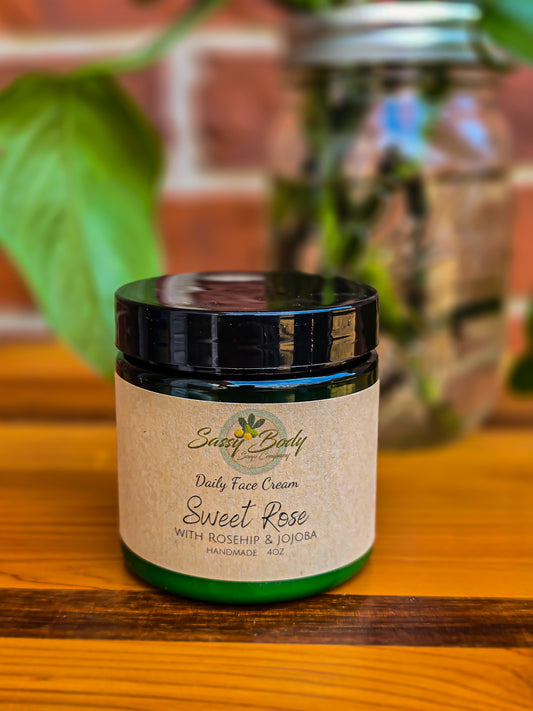 All Natural Daily Face Cream in Sweet Rose, Paraben and Phthalate Free Vegan Daily Moisturizer