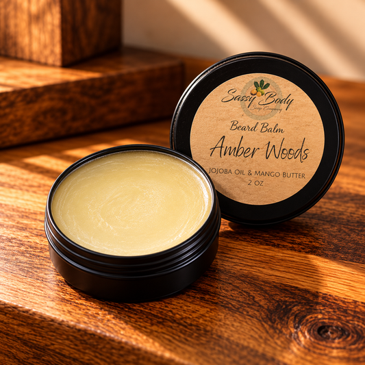 Amber Woods Natural Beard Balm, Handmade Beard Moisturizer, Beard Care for Him
