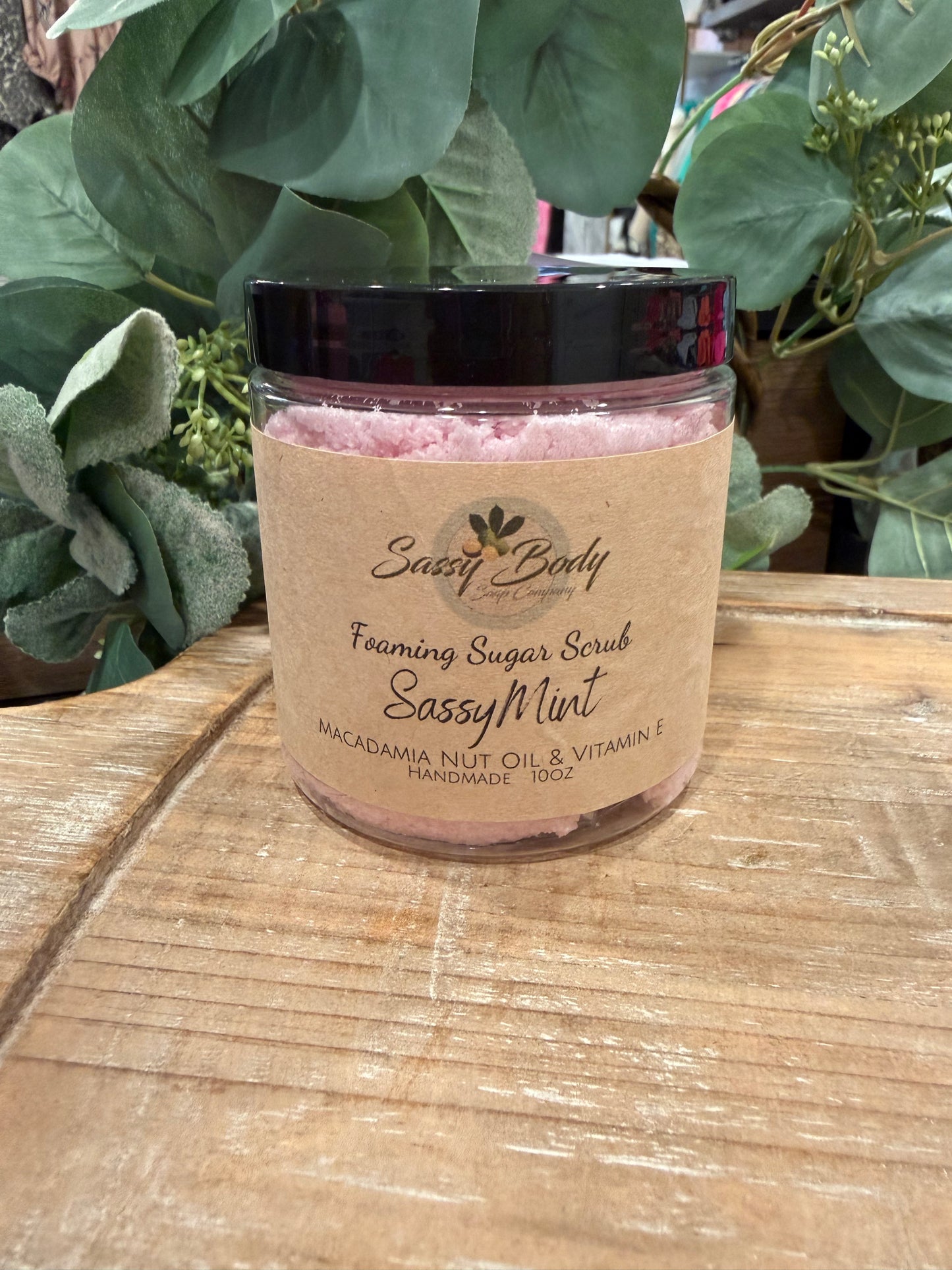 SassyMint Natural Sugar Scrub, Handmade Body Polish, Exfoliating Bath