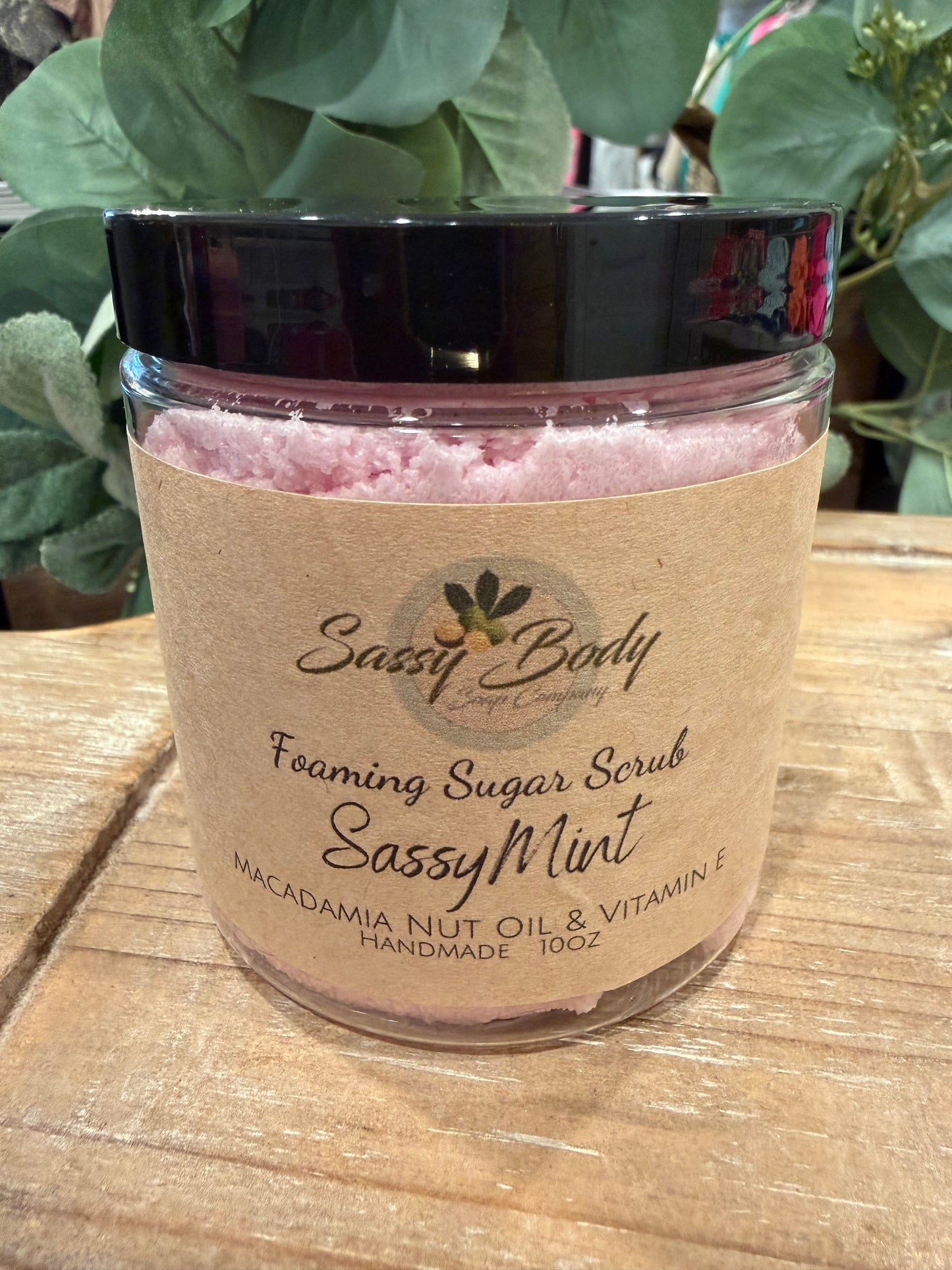 SassyMint Natural Sugar Scrub, Handmade Body Polish, Exfoliating Bath