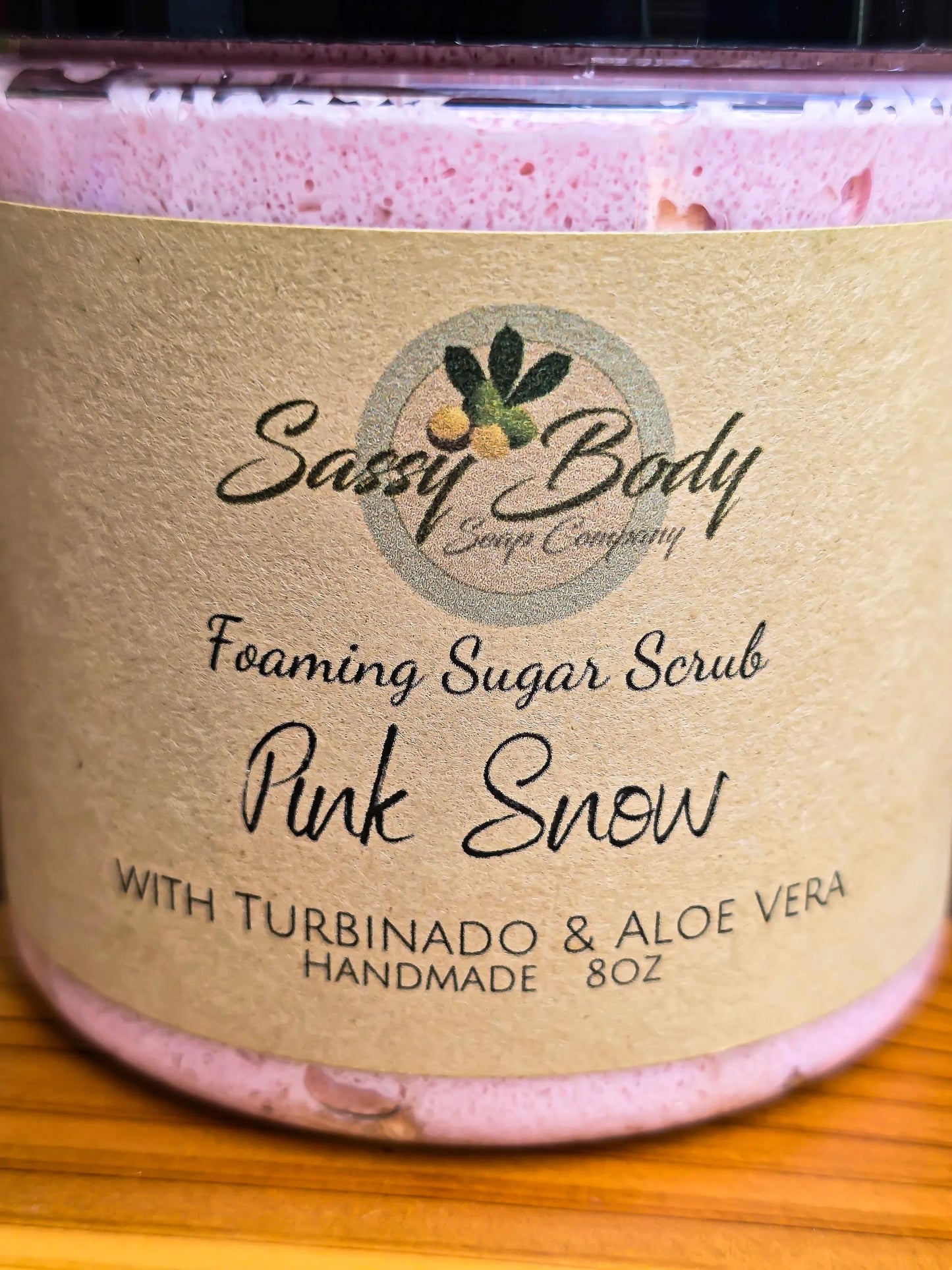 Pink Snow Natural Sugar Scrub, Handmade Body Polish, Exfoliating Bath
