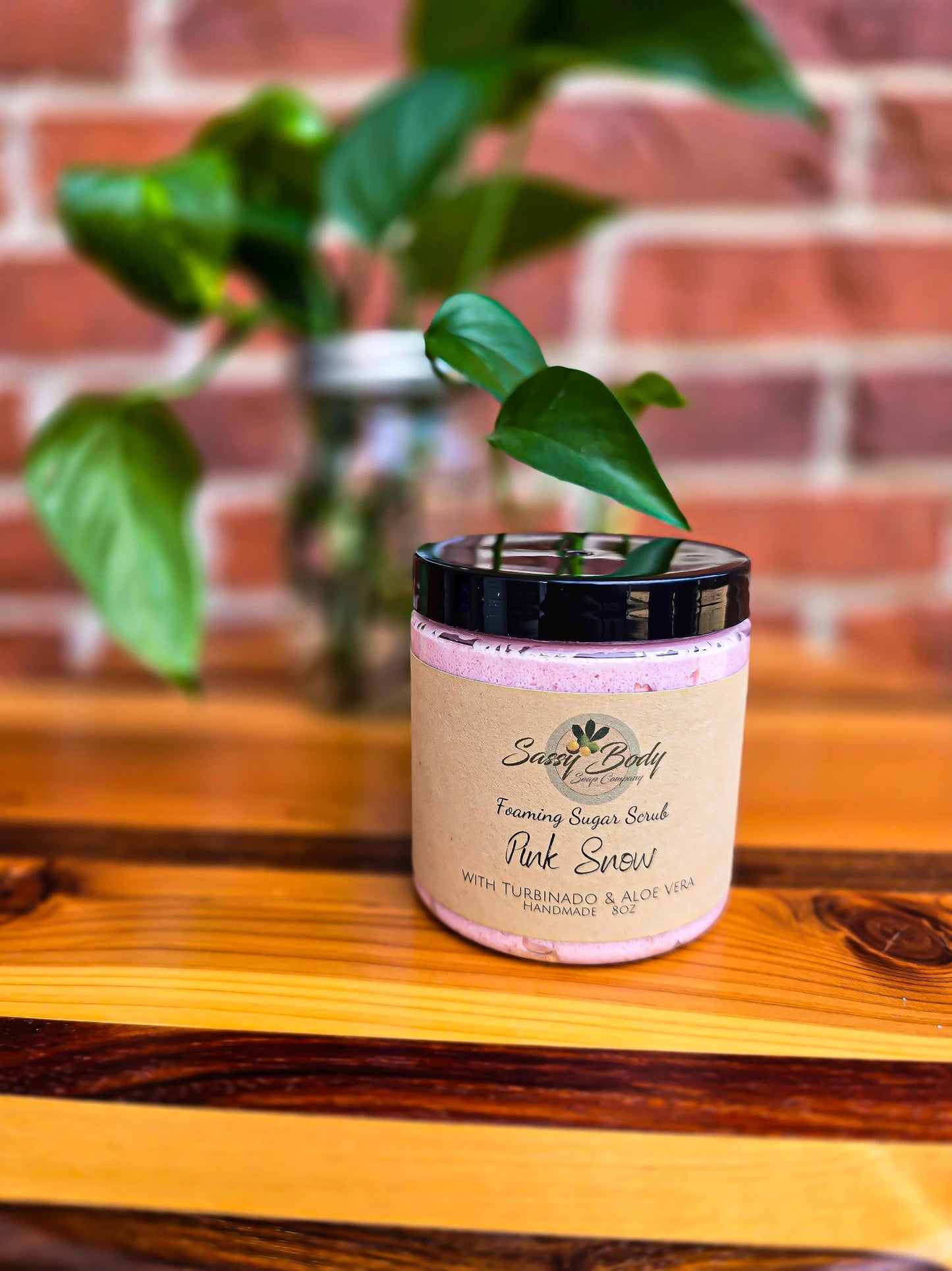 Pink Snow Natural Sugar Scrub, Handmade Body Polish, Exfoliating Bath